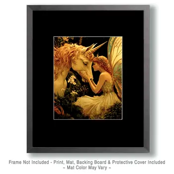 Fairy Heart to Heart - Unicorn & Pegasus Wall Art Prints – 8″x10″ Artwork for 11″x14″ Frame