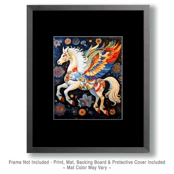 BOHO Style Peg - Unicorn & Pegasus Wall Art Prints – 8″x10″ Artwork for 11″x14″ Frame