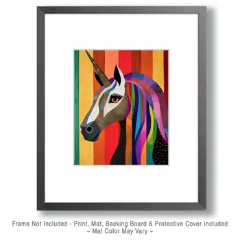 Mid-Century Modern Uni - Unicorn & Pegasus Wall Art Prints – 8″x10″ Artwork for 11″x14″ Frame