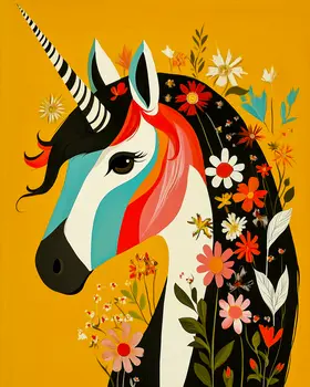 Floral Minimalism Uni - Unicorn & Pegasus Wall Art Prints – 8″x10″ Artwork for 11″x14″ Frame