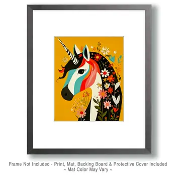 Floral Minimalism Uni - Unicorn & Pegasus Wall Art Prints – 8″x10″ Artwork for 11″x14″ Frame