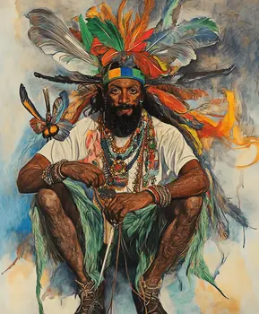 Anansi Fairy in Human Form - Fairies Worldwide – 8″x10″ Artwork in 10″x12″ Mat