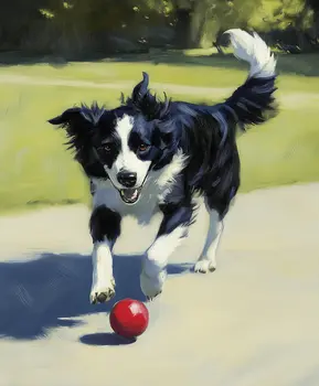Border Collie Chasing Red Ball - Dog and Pets Wall Art Prints