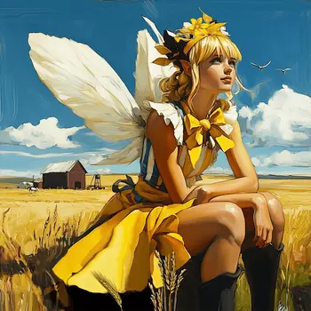 Fairy on a Summer Day - Cowgirl Fairies – 8″x8″ Artwork in 12″x12″ Mat