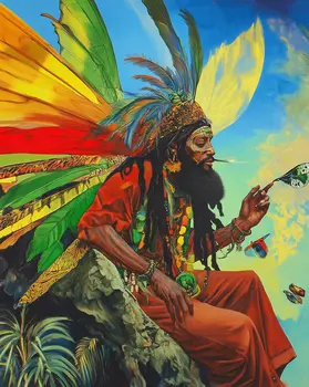 Rasta Fairy Man Chilling - Fairies Worldwide – 8″x10″ Artwork in 12″x14″ Mat
