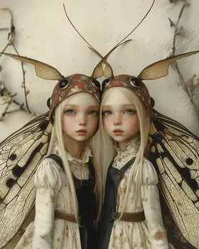 Twin Swedish Alvor Fairies - Fairies Worldwide – 8″x10″ Artwork in 10″x12″ Mat