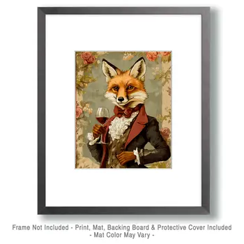 Fancy Fox - Wine Wall Art Prints – 8″x10″ Artwork for 11″x14″ Frame