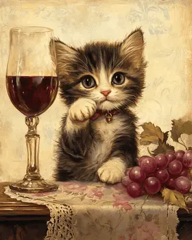 Kitten Too Young for Vino - Wine Wall Art Prints – 8″x10″ Artwork for 11″x14″ Frame