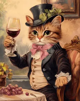 Gentleman Cat Giving a Toast - Wine Wall Art Prints – 8″x10″ Artwork for 11″x14″ Frame