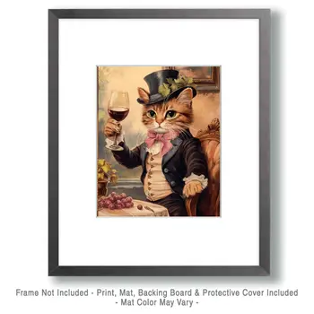 Gentleman Cat Giving a Toast - Wine Wall Art Prints – 8″x10″ Artwork for 11″x14″ Frame