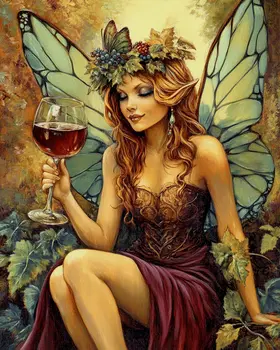 Fairy Enjoying a Glass of Vino - Wine Wall Art Prints – 8″x10″ Artwork for 11″x14″ Frame