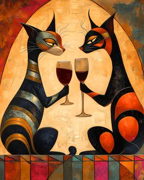 Hip Cat Date - Wine Wall Art Prints – 8″x10″ Artwork for 11″x14″ Frame