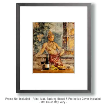 Shiva with Glass of Vino - Wine Wall Art Prints – 8″x10″ Artwork for 11″x14″ Frame