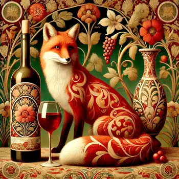 Nouveau Fox & Wine Still-Life - Wine Wall Art Prints – 8″x10″ Artwork for 11″x14″ Frame