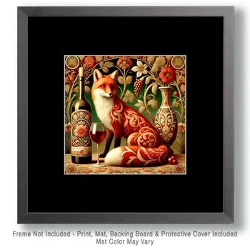 Nouveau Fox & Wine Still-Life - Wine Wall Art Prints – 8″x10″ Artwork for 11″x14″ Frame