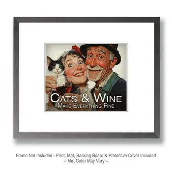 Cats & Wine - Wine Wall Art Prints – 8″x10″ Artwork for 11″x14″ Frame