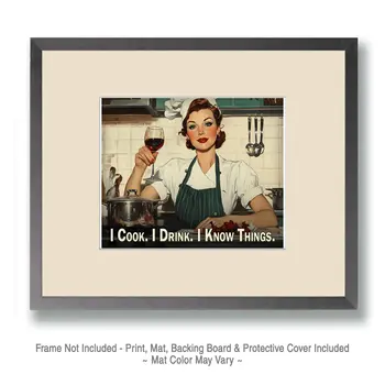 I Cook & I Drink - Wine Wall Art Prints – 8″x10″ Artwork for 11″x14″ Frame