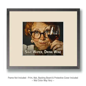 Save Water, Drink Wine - Wine Wall Art Prints – 8″x10″ Artwork for 11″x14″ Frame