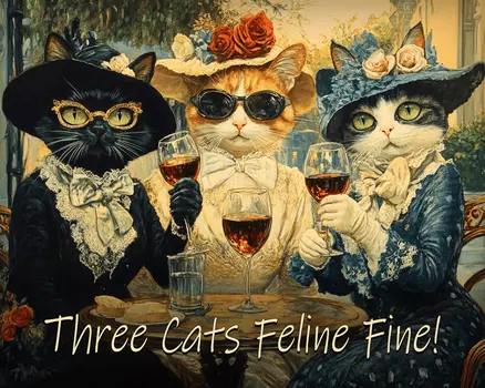 Three Cats Feline Fine - Wine Wall Art Prints – 8″x10″ Artwork for 11″x14″ Frame