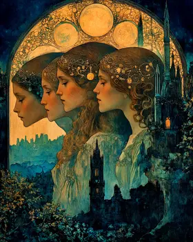 Four Oracles - Witches and Witchcraft Wall Art Prints – 8″x10″ Artwork for 11″x14″ Frame