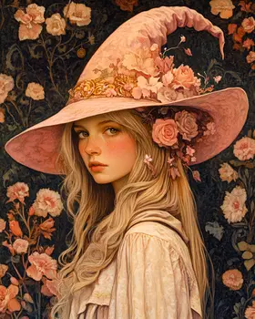 Pink Nouveau Witch - Witches and Witchcraft Wall Art Prints – 8″x10″ Artwork for 11″x14″ Frame