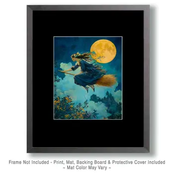 Midnight Ride - Witches and Witchcraft Wall Art Prints – 8″x10″ Artwork for 11″x14″ Frame