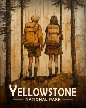 Hiking Together - Yellowstone Souvenir Art Prints - 8"x10" Artwork for 11"x14" Frame