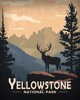 Elk Silhouette - Yellowstone Souvenir Art Prints - 8"x10" Artwork for 11"x14" Frame