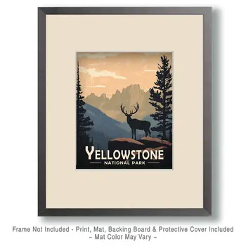 Elk Silhouette - Yellowstone Souvenir Art Prints - 8"x10" Artwork for 11"x14" Frame