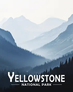 Misty Mountains - Yellowstone Souvenir Art Prints - 8"x10" Artwork for 11"x14" Frame