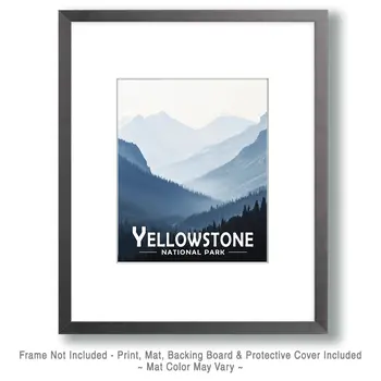 Misty Mountains - Yellowstone Souvenir Art Prints - 8"x10" Artwork for 11"x14" Frame