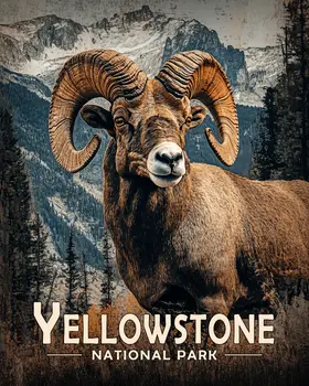Bighorn Ram - Yellowstone Souvenir Art Prints - 8"x10" Artwork for 11"x14" Frame