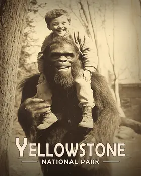 Bigfoot Piggyback - Yellowstone Souvenir Art Prints - 8"x10" Artwork for 11"x14" Frame