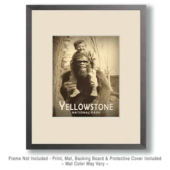 Bigfoot Piggyback - Yellowstone Souvenir Art Prints - 8"x10" Artwork for 11"x14" Frame