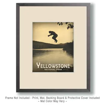 Bigfoot Jumping in Lake - Yellowstone Souvenir Art Prints - 8"x10" Artwork for 11"x14" Frame