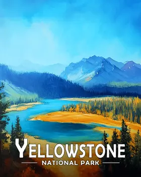 Valley Landscape - Yellowstone Souvenir Art Prints - 8"x10" Artwork for 11"x14" Frame