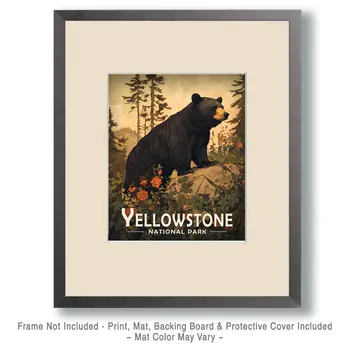 Antique Style Black Bear - Yellowstone Souvenir Art Prints - 8"x10" Artwork for 11"x14" Frame