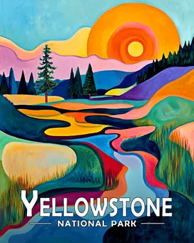 Abstract Mountain River  Scene - Yellowstone Souvenir Art Prints - 8"x10" Artwork for 11"x14" Frame