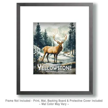 Bull Elk Scene - Yellowstone Souvenir Art Prints - 8"x10" Artwork for 11"x14" Frame