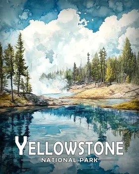 Mountain Pond - Yellowstone Souvenir Art Prints - 8"x10" Artwork for 11"x14" Frame