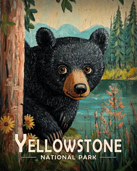 Peek-a-Boo Bear - Yellowstone Souvenir Art Prints - 8"x10" Artwork for 11"x14" Frame