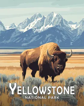 Lone Bison - Yellowstone Souvenir Art Prints - 8"x10" Artwork for 11"x14" Frame