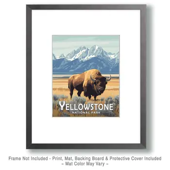 Lone Bison - Yellowstone Souvenir Art Prints - 8"x10" Artwork for 11"x14" Frame