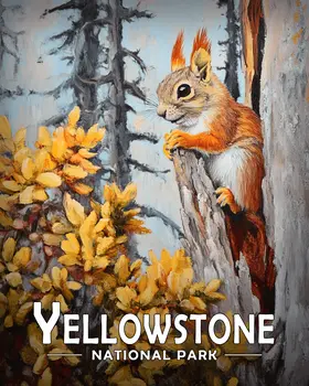 Alert Red Squirrel  - Yellowstone Souvenir Art Prints - 8"x10" Artwork for 11"x14" Frame