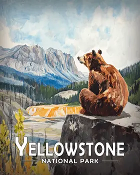 Sitting Bear - Yellowstone Souvenir Art Prints - 8"x10" Artwork for 11"x14" Frame