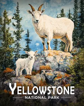 Mountain Goat & Baby - Yellowstone Souvenir Art Prints - 8"x10" Artwork for 11"x14" Frame