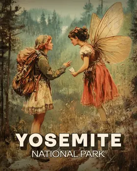 Fairy Giving Directions - Yosemite Souvenir Art Prints - 8"x10" Artwork for 11"x14" Frame