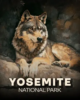 Relaxing Wolf - Yosemite Souvenir Art Prints - 8"x10" Artwork for 11"x14" Frame