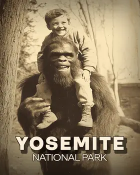 Bigfoot Piggyback - Yosemite Souvenir Art Prints - 8"x10" Artwork for 11"x14" Frame