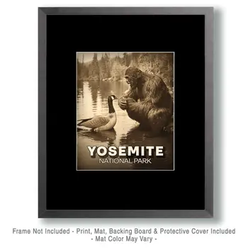 Bigfoot Talking to a Canadian Goose - Yosemite Souvenir Art Prints - 8"x10" Artwork for 11"x14" Frame